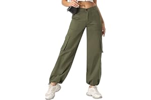 AVAMO Cargo Pants Women Baggy High Waisted Casual Pants Y2K Streetwear Wide Leg Stretchy Hiking Trousers with 6 Pockets