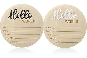 DUOJINSANXI 2 Pcs Hello World Newborn Sign, ​5.9 Inch Baby Announcement Sign, Newborn Announcement Sign, Birth Announcement Sign for Hospital, Newborn Welcome Sign, Name Announcement Sign, Hospital Door Sign for New Baby Girl (Black & White)