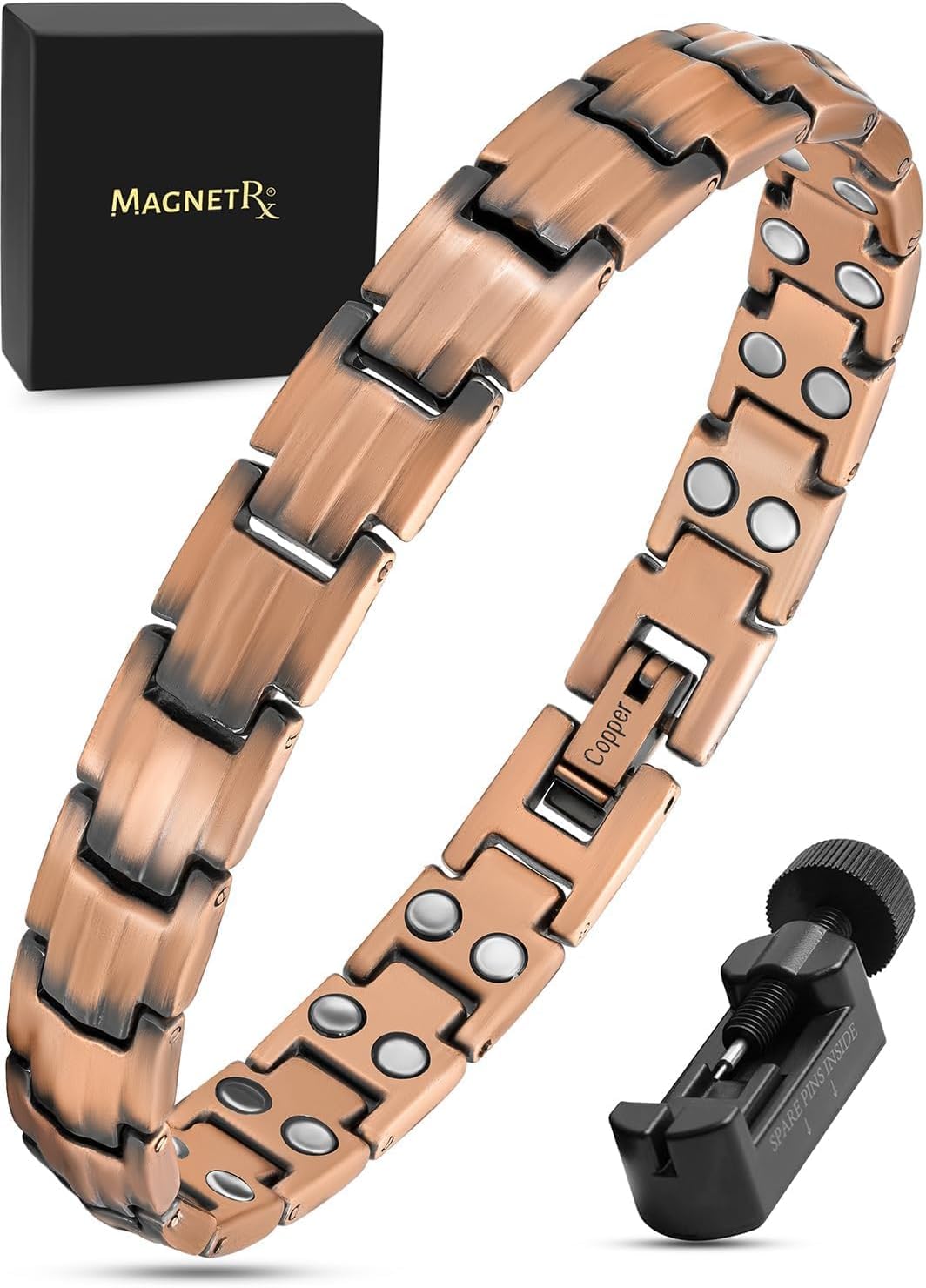 MagnetRX® Women's Pure Copper Magnetic Bracelet – Effective Ultra Strength Magnetic Copper Bracelets for Women – Adjustable Bracelet Length with Included Sizing Tool (Classic)