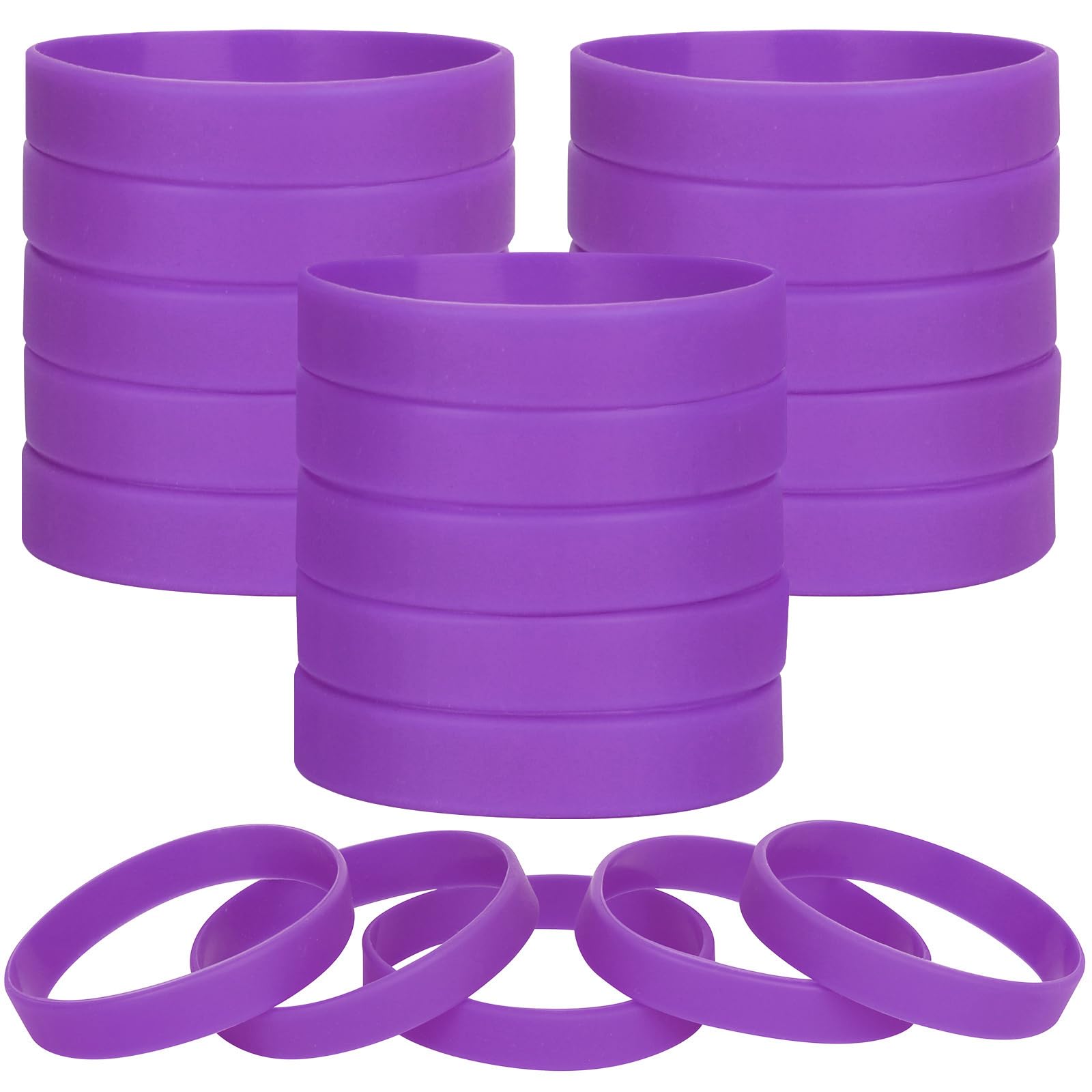 LVNRIDS 100 pcs Purple Blank Silicone Wristbands for Adult, Sports Party Rubber Elastic Wristband Wholesale Bulk Bracelet L