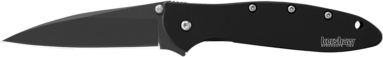 Kershaw Leek, Black Folding Knife (1660CKT); 3” 14C28N Sandvik Steel Blade, 410 Stainless Steel Handle, Both DLC-Coated; SpeedSafe Assisted Opening, Liner Lock, Tip Lock, Reversible Pocketclip; 3 OZ. : Folding Camping Knives : Sports & Outdoors