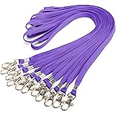 Lanyards 10 Pcs Bulk Lanyard for Id Badges Flat Lanyard with Badge Clip Swivel Hook (10, Purple)