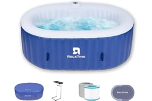 RELXTIME Inflatable 2 Person Hot Tub Outdoor, 100 Air Jets Portable Oval Spa with Built in Heater Pump, Blow Up Hottub for Relaxation, Table Tray, 2 Filters, Blue