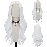 FREE BEAUTY Long White Wavy Wig for Women Middle Part Curly Wavy Wig Natural Looking Synthetic Heat Resistant Fiber Wig for Daily Party Use 26 Inch