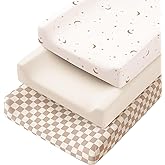 Konssy 3 Pack Stretchy Changing Pad Covers for Girl, Boy, Silky Soft Changing Table Cover, Breathable Baby Nursery Diaper Chang Pad Sheets (Coffee Check)