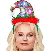 Bouory Light Up Elf Hat Headband Long Striped Elf Hat Headbands Led Christmas Hairband Funny Hats Hair Accessories for Adults