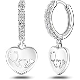 Nurse Earrings for Women White Gold Plated Sterling Silver Stethoscope Dangle Earrings With Heart Medical Hoop Huggie Jewelry for Practitioner Rn Doctor Student Gifts for Nurses Day Birthday