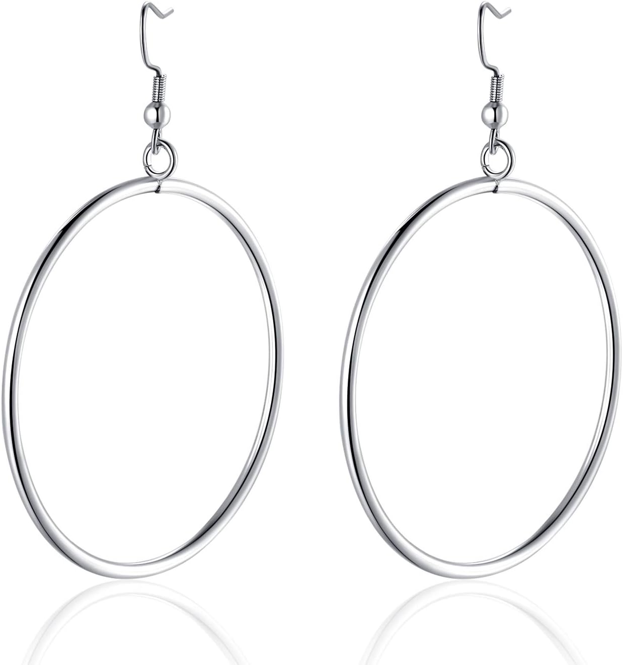 Plated Stainless Steel Hoop Drop Dangle Earrings Circle Endless Fishhook Earrings for Women Girls Sensitive Ears