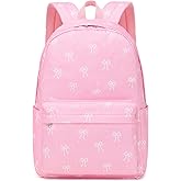 Kimwadalh Pink Bow Backpack for Girls, Girls Schoolbag with Large Capacity School Bookbag for Elementary High School