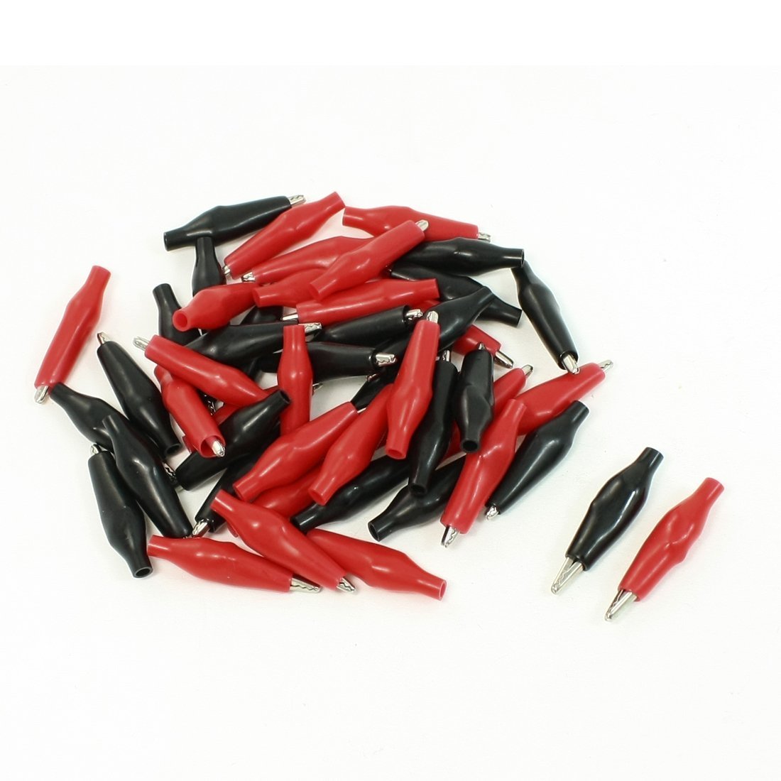 sourcing map Black Red 30mm Long Metal Alligator Clips Test Clamps 50 Pcs