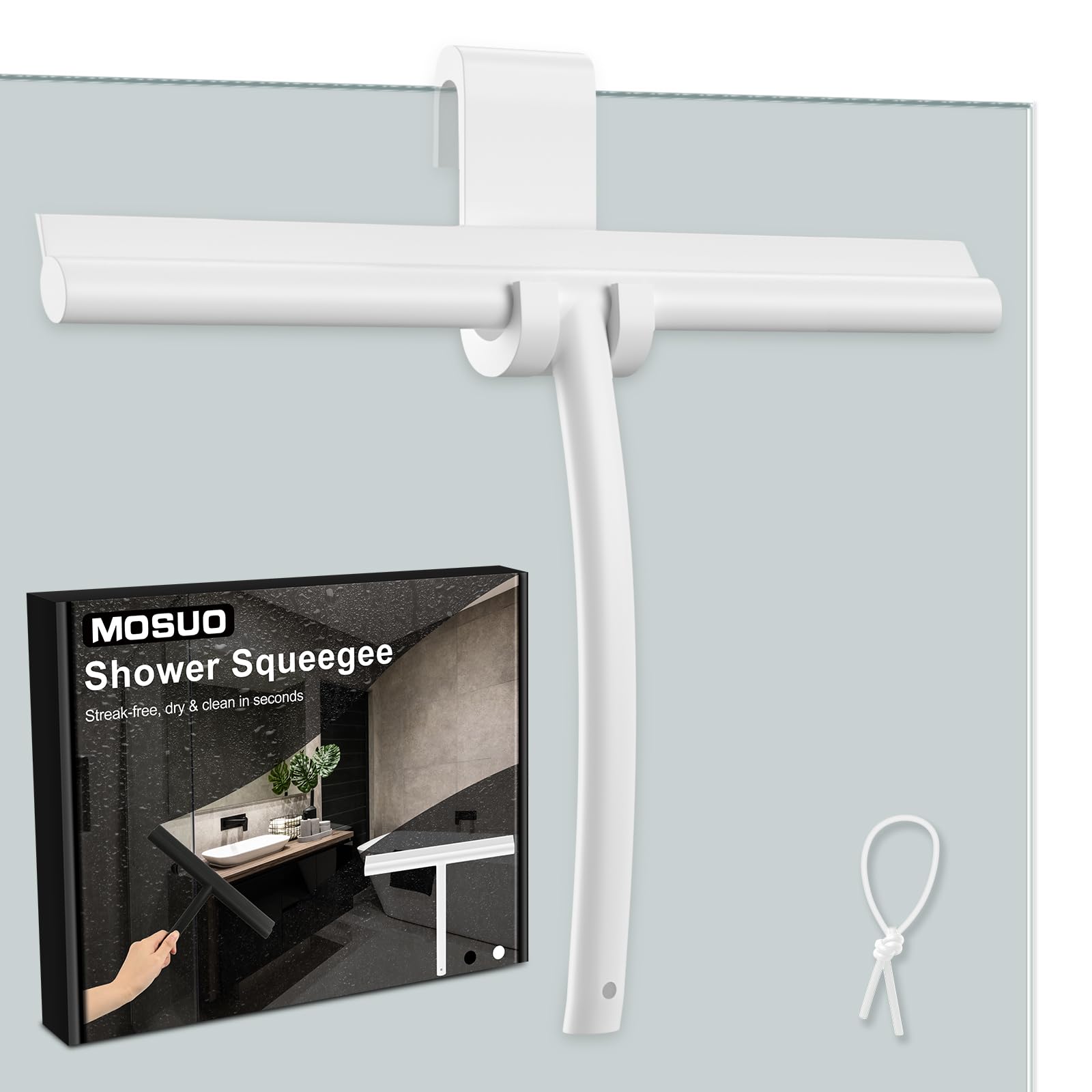 MOSUO Silicone Shower Squeegee, 28CM, with Holder & Stainless Steel Core, for Window, Bathroom, Mirror, Glass Cleaning, Tiles, Car Windows