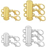 Unlorspy 4Pcs 2 Sizes Necklace Layering Clasps, 2 Colors Layered Necklace Clasp, Multi Strands Slide Tube Clasps Lock Connector for Layered Bracelet Necklaces (Gold& Silver, Lobster Clasp)