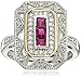 Sterling Silver and 14k Yellow Gold Created Ruby and Diamond Art Deco - Style Ring
