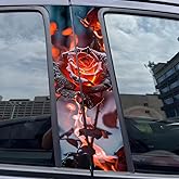 2PCS Rose Flower Vinyl Car Stickers and Decals, Waterproof B-Pillar Sticker, Scratch Cover, Personalized DIY Vehicle Door Pillar, Sun Protection, Long-Lasting Auto Accessories (Red)