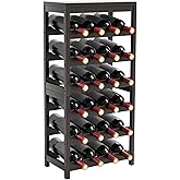 FoverOne 24-Bottle Wine Rack Freestanding Floor, 6-Tier Bamboo Wine Display Rack Storage Shelf with Table Top for Kitchen Dining Room Bar Cellar - Dark Brown