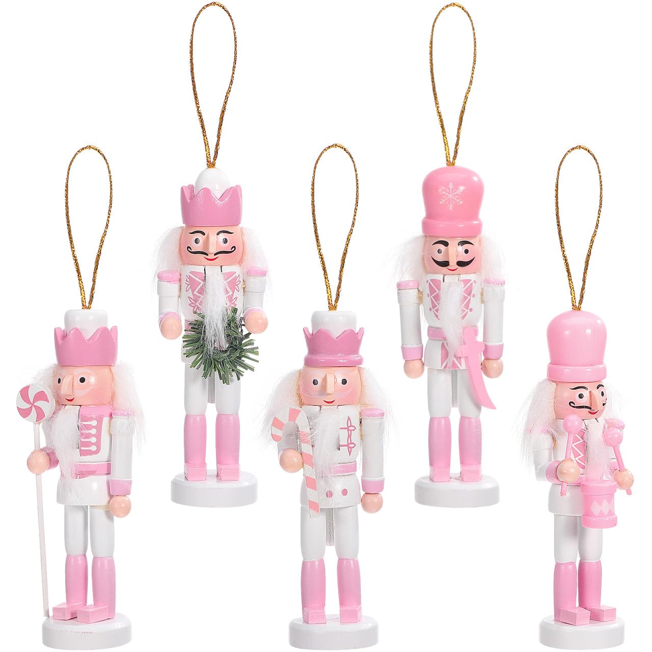 Gatuida Christmas Nutcracker Soldier Ornaments: 5pcs Wooden Nutcracker Soldier 13cm Mini Figures Christmas Tree Decorations Small Hanging Ornaments for Traditional Xmas Tree Decoration Party Decor