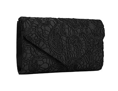 DI GRAZIA Womens Lace Evening Clutch Bag (Black)