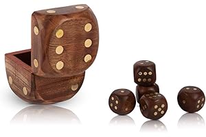 THE GREAT INDIAN BAZAAR Handcrafted Wooden 5 Dice Box Holder Shaker Dice Roller Thrower Portable Dice Cup Five Dice Game Set Storage Case Decorative Brass Inlay Collectible Birthday Housewarming Gift Ideas Men Women Teens