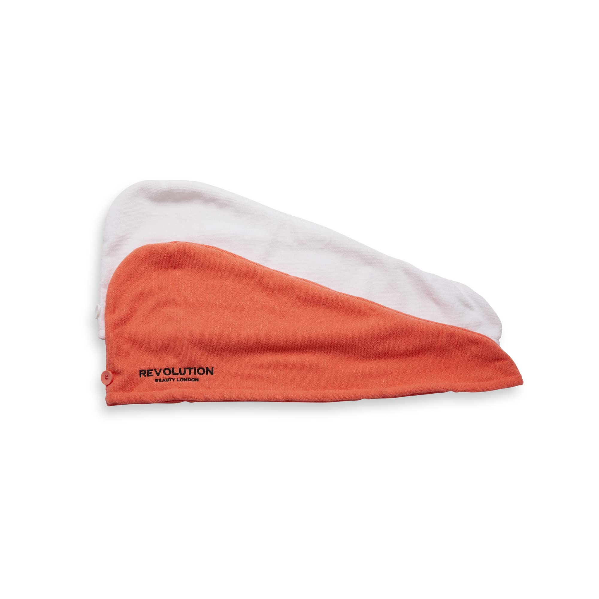Revolution Haircare London Microfibre Hair towel Wrap, 2 in a Pack, Fast Drying and Reduces Frizz, Absorbent Turban towel, White/Coral