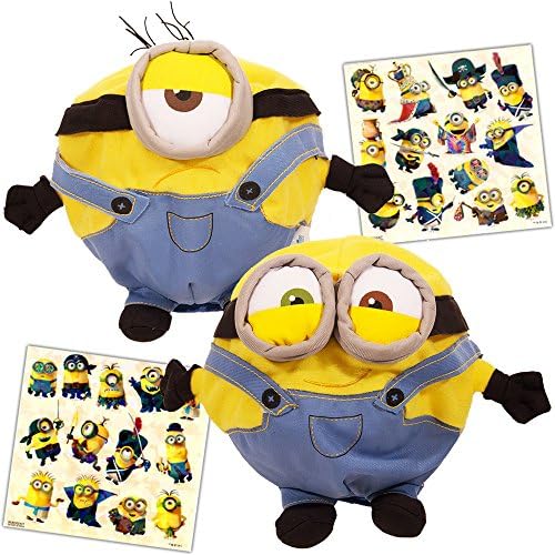 Despicable Me Minions Plush Toys Set -- 2 Fuzzbies (Bob and Friend) and Minions Stickers!