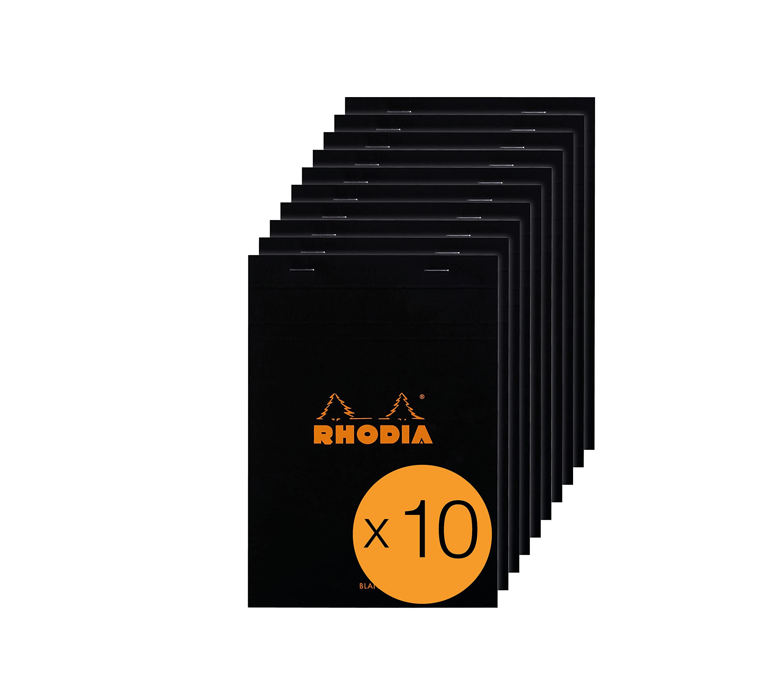 RHODIA 160009C - Stapled Notepad N°16 Black - A5 - 80 Detachable Sheets - Plain White Clairefontaine Paper 80 g/m² - Coated Card Cover - Pack of 10 pads