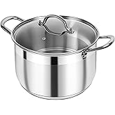 Kirecoo Stainless Steel Stock Pot - 12 Quart Heavy Duty Stock Cooking Pot with Visible Lid for Pasta, Soup, Spaghetti, Nonsti