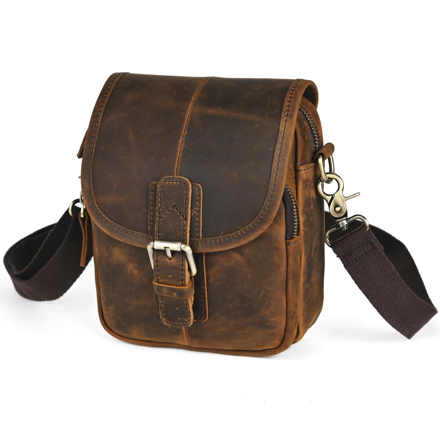 Handadsume Canvas + Genuine Leather Hiking Riding Travel Fanny Waist Pack Small Phone Belt Pouch for Men Women FB811-29 (100% Leather-811-29 Coffee)