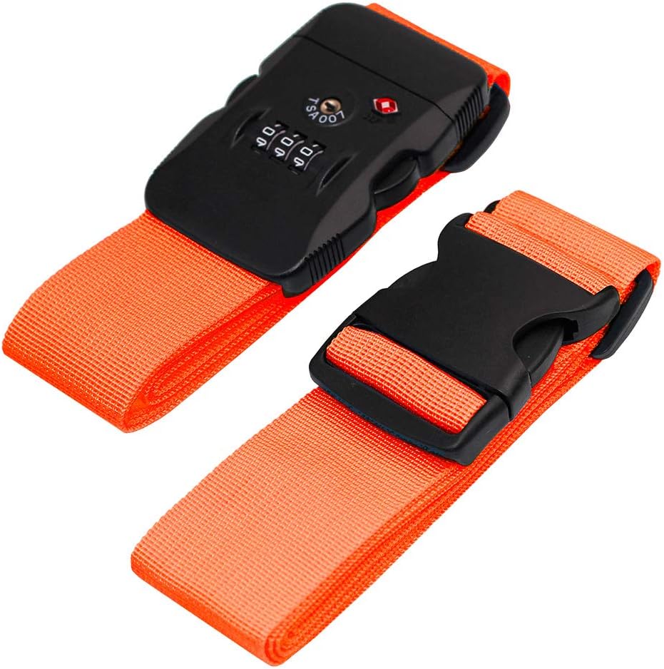 BlueCosto Luggage Strap TSA Approved Combination Lock Adjustable Suitcase Straps Travel Belt - Orange