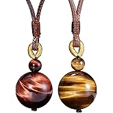 Jewever Tiger eye Pendant Necklace Simple Classic Adjustable Round Wealth Gemstone Healing Crystal Energy 18mm Beads Unisex