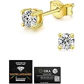 JANDY SHINE Moissanite Stud Earrings for Women Men D Color VVS1 Clarity Round Cut Lab Created Diamond 925 Sterling Silver 18K White Gold Plated Jewelry