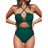 CUPSHE Women's One Piece Swimsuit Plunge Neckline Cutout Criss Cross Bathing Suit