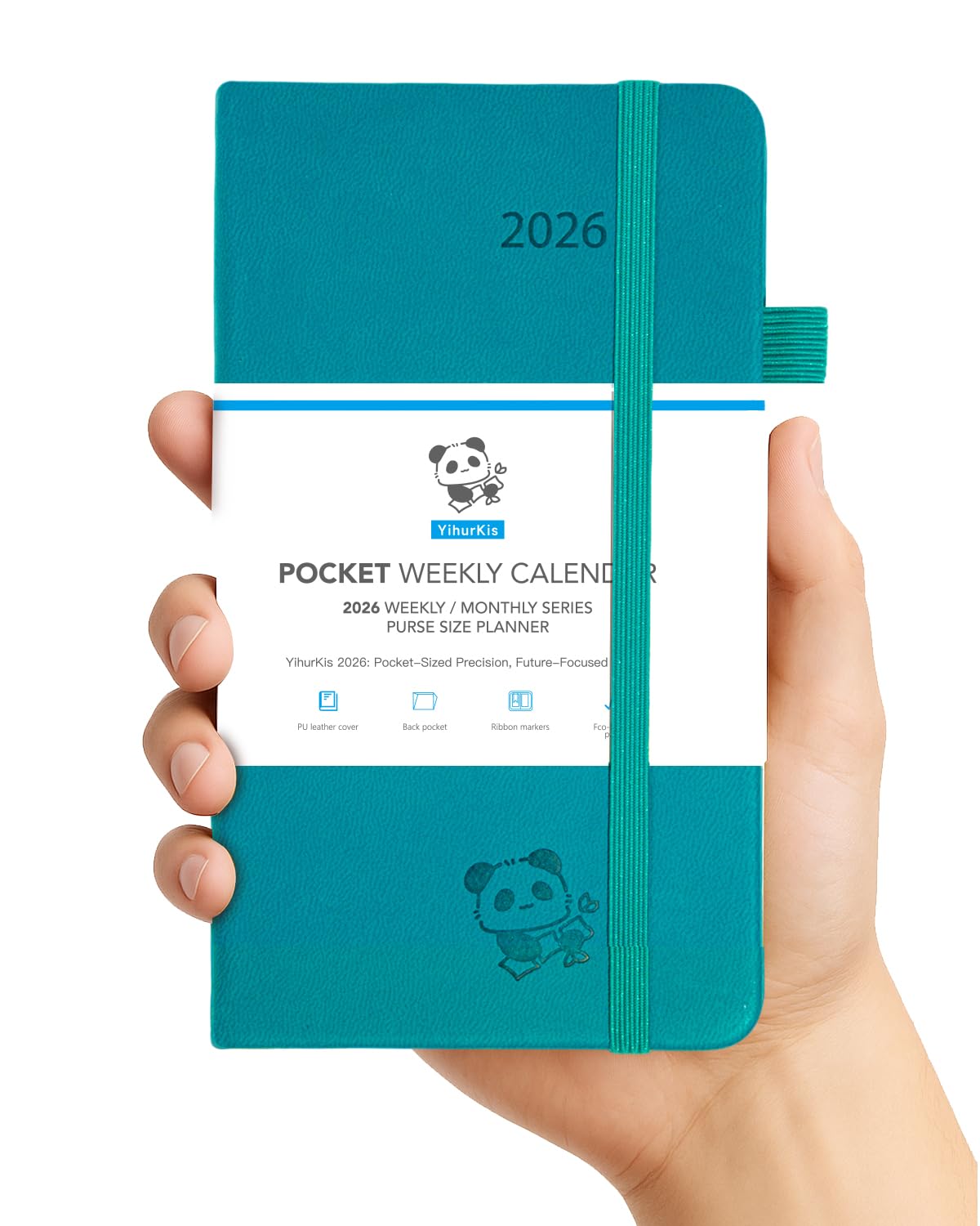 Photo 1 of 2026 Pocket Calendar by YihurKis - Weekly and Monthly Planner, 3.5'' x 6'', 2026 Purse Planner with Pen Holder, Leather Hard Cover, Inner Pocket For Men & Women - Blue