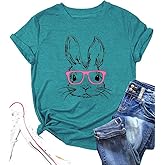Funny Bunny Print T Shirt for Women Cute Grapic Leopard Shirts Family Blouse Gifts Easter Tops Tee