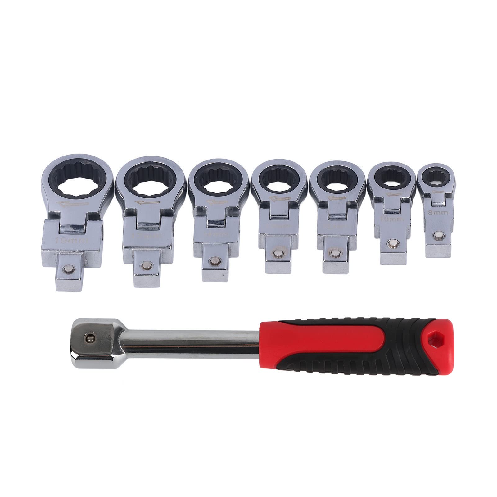 FAUOSWUK Ratcheting Wrench Set, 8Pcs 8mm to 19mm Spanner Gear Ring Ratcheting Combination Flexi Wrench Kit for Tubing Maintenance Ratchet Wrench Drive