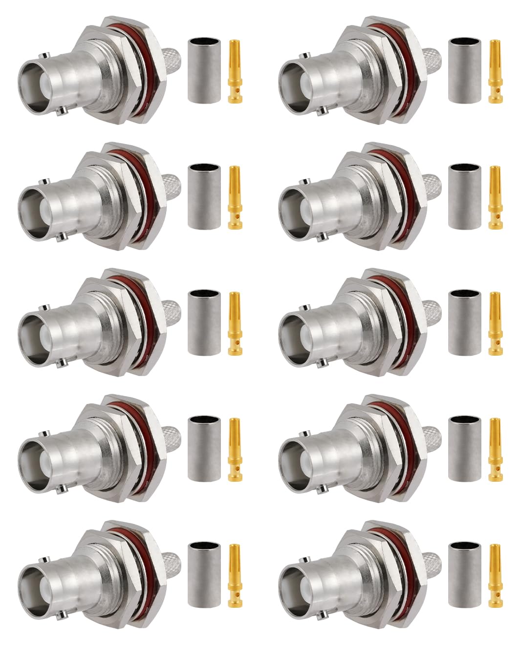 Vecys 10 PCS BNC Connectors 50 Ohm BNC Female Crimp Connector for RG58 RG142 RG400 VLMR195 RF Coax Cable