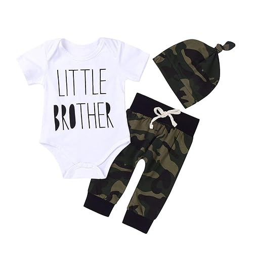Cute 3pcs Newborn Baby Boys Letter Print Romper+Camouflage Pants+