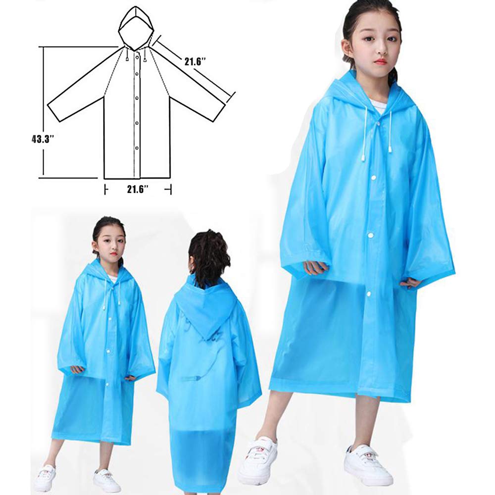 Kids Rain Poncho Raincoats, Lightweight Waterproof Reusable Rain Jacket Coat with Hooded for Girls Boys, Portable Poncho Rainwear for Outdoor/Camping/Hiking/Parks, 2 Pack Blue & Pink Rain Poncho
