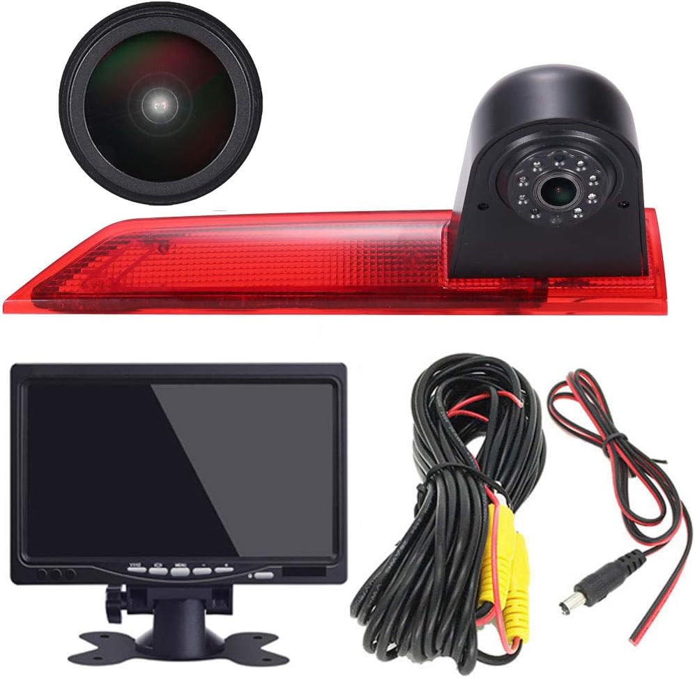 HD 1280Pixels Auto Brake Light Roof Rear View Reversing Backup Parking Camera with Angle Adjustable Compatible with Ford Transit Custom Transporter Business MPV SUV Bus (camera+7''monitor)