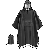 COOFANDY Rain Poncho for Adults with Hood Pockets Reusable Waterproof Packable Rain Coat Jacket Travel Hiking Emergency