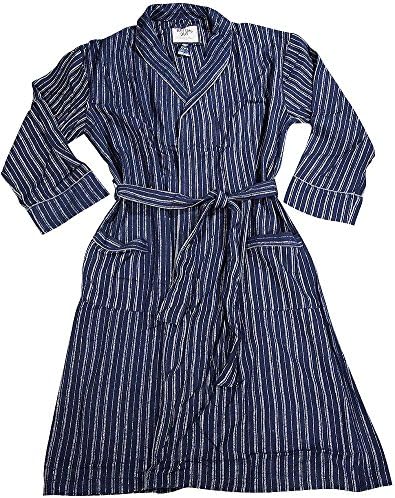 B O P J - Mens Long Sleeve Striped Flannel Robe, Navy, Grey 38701-X-Large/XX-Large