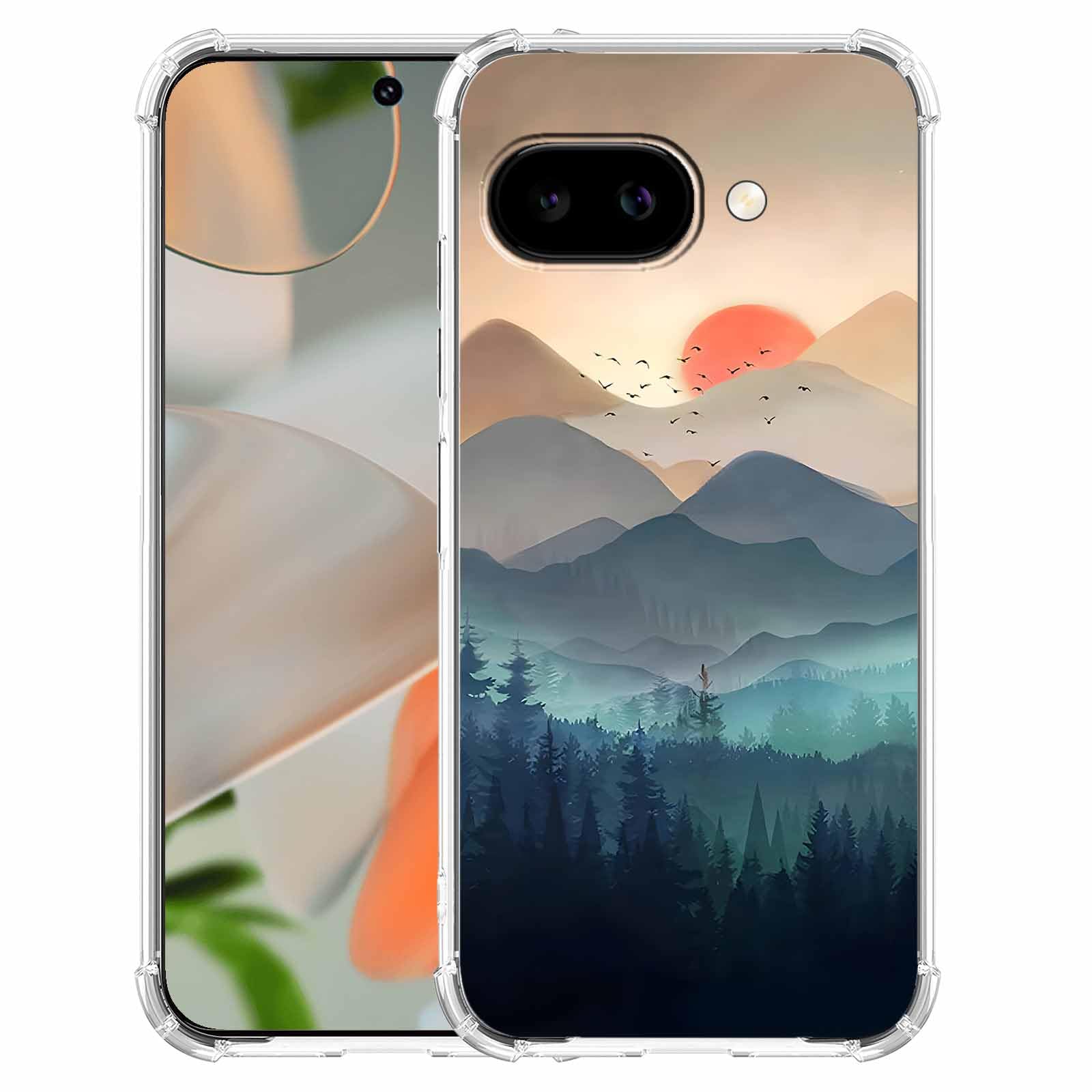 Nsyosio Mountain and Sunrise Case for Google Pixel 9a,Natural Scenery Painting,Unique Soft TPU Bumper Phone Cover,px9a