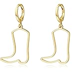 Cowgirl Cowboy Boot Dangle Earrings - Gold Coastal Rodeo Dangling Drop Earrings, Western Style Jewelry for Women, Cute Cowgirl Accessories for Rodeos, Country Concerts, Daily Wear & Gift Giving