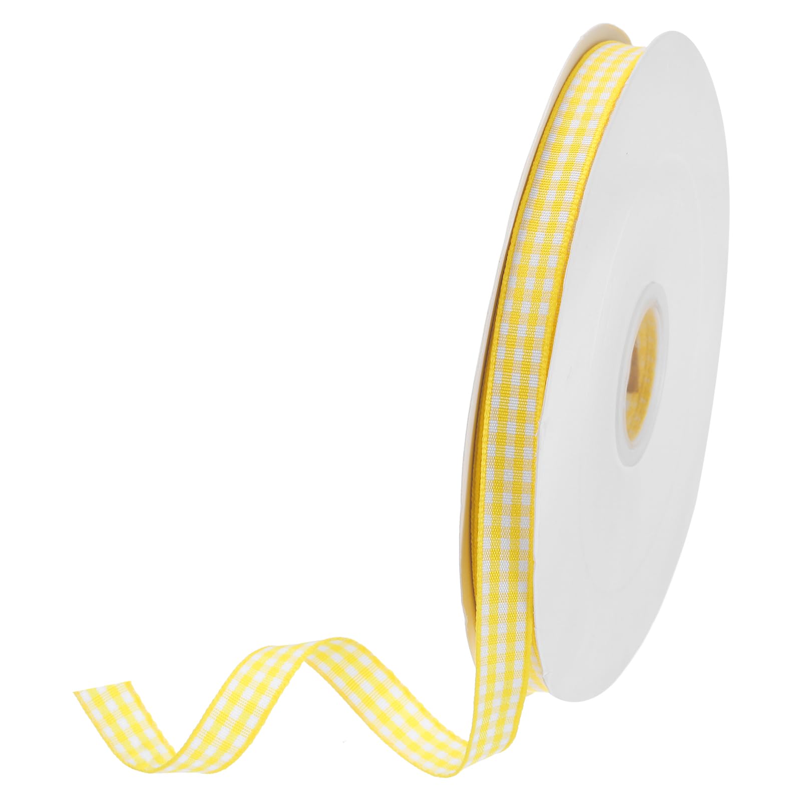 DMiotech 3/8 Inch 50 Yards Gingham Ribbon, Checkered Ribbon Plaid Ribbon for Gift Wrapping Decoration Art Craft DIY, Yellow and White — image 1