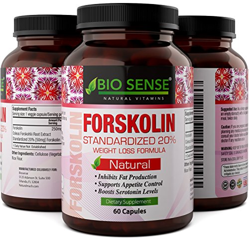 Natural Fat Burner – Pure Forskolin Extract Diet Pills – Best Weight Loss + Appetite Suppressant that Works – Get Thin with 250 mg Capsules of Coleus Forskohlii Root – Lose Weight Fast – Bio Sense