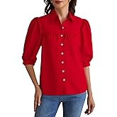 winkbay Women's Summer Lantern Half Sleeve Blouse Cute Button Down Collared Dressy Casual Blouses