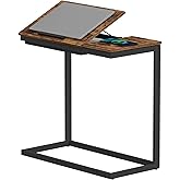 TUTOTAK Large C Shaped End Table, Side Table, Couch Computer Table C Table | Tilting Laptop Stand with Storage, Computer Couch table for Living Room, Bedroom, Brown TB01BB089