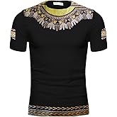 SHENBOLEN Men's African Print Shirt Dashiki Fashion T-Shirt Tops (Small, B)