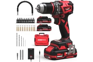 INSPIRITECH 20V Cordless Drill, Brushless Power Drill Set with 2 Batteries and Charger,1/2-Inch Electric Driver,22 Torque Setting, Bits and Tool Bag Included