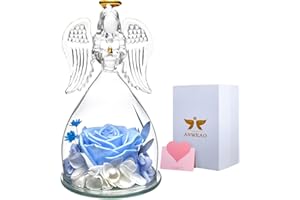 ANWEAO Christmas Rose Gifts, Glass Angel Roses, Birthday Gifts for Women, Angel Gifts for Her, Gifts for Mom Wife Grandmother, Glass Angel Gifts with Blessing Necklace for Anniversary