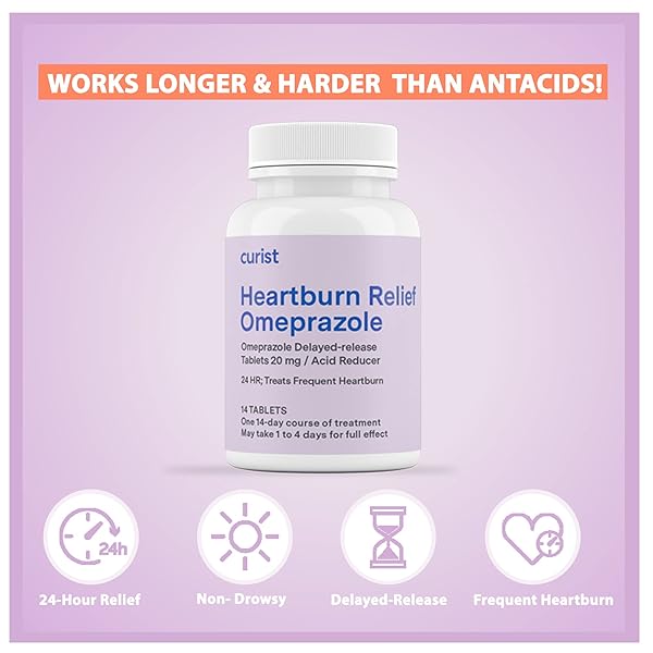 CURIST OMEPRAZOLE 20MG TABLETS – 42 COUNT DELAYED-RELEASE TABLETS – ACID REFLUX MEDICINE FOR HEARTBURN RELIEF